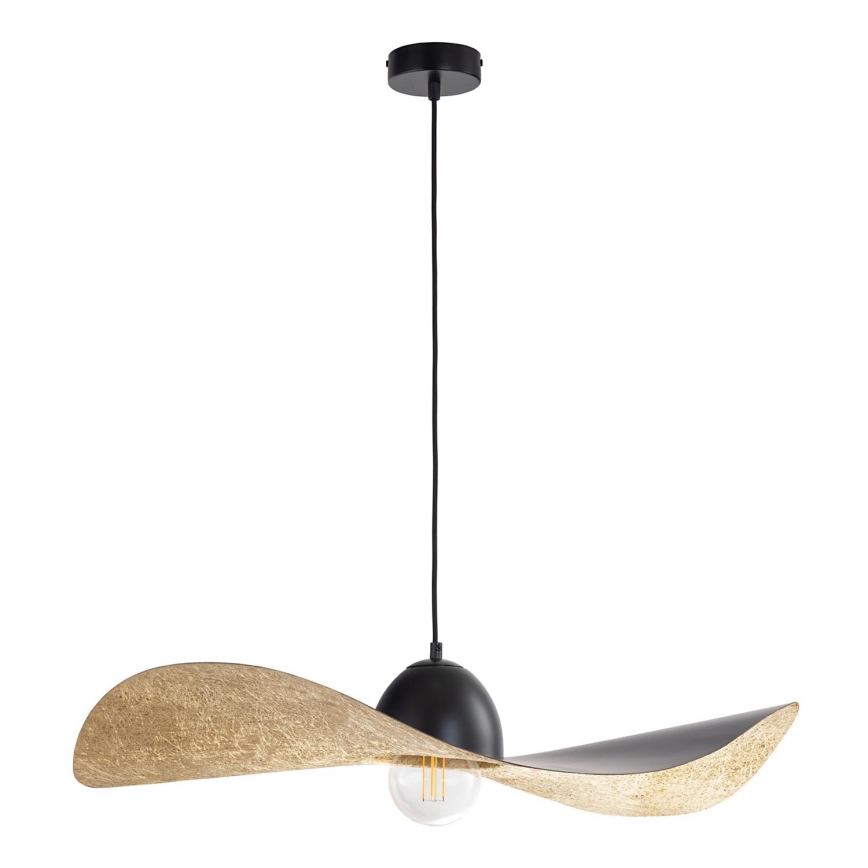 Ljuskrona med upphängningsrem KAPELLO 1xE27/60W/230V diameter 76 cm svart/gyllene