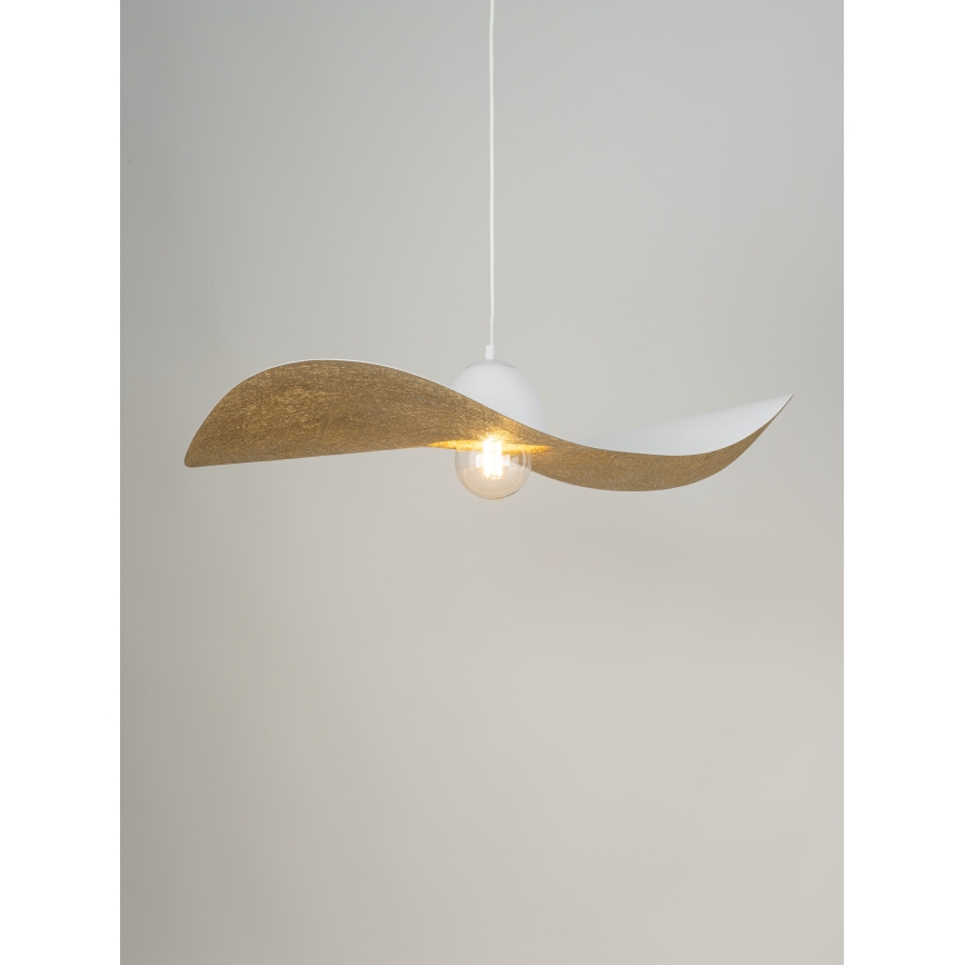 Ljuskrona med upphängningsrem KAPELLO 1xE27/60W/230V diameter 76 cm vit/gyllene