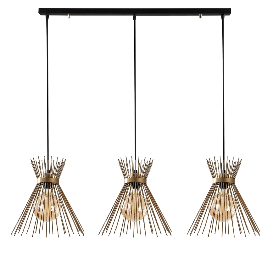 Ljusskrona med upphängningsrem  KIRPI 3xE27/40W/230V gyllene 