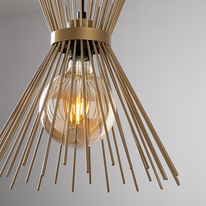 Ljusskrona med upphängningsrem  KIRPI 3xE27/40W/230V gyllene 