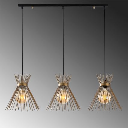 Ljusskrona med upphängningsrem  KIRPI 3xE27/40W/230V gyllene 
