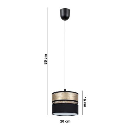 Ljuskrona med upphängningsrem LIMA 1xE27/60W/230V gyllene/svart