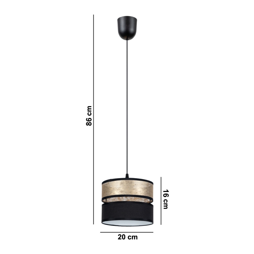 Ljuskrona med upphängningsrem LIMA 1xE27/60W/230V gyllene/svart
