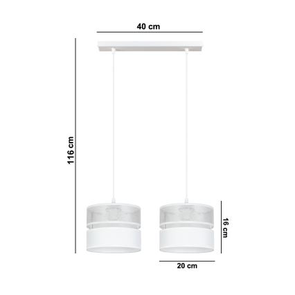 Ljuskrona med upphängningsrem LIMA 2xE27/60W/230V silver/vit