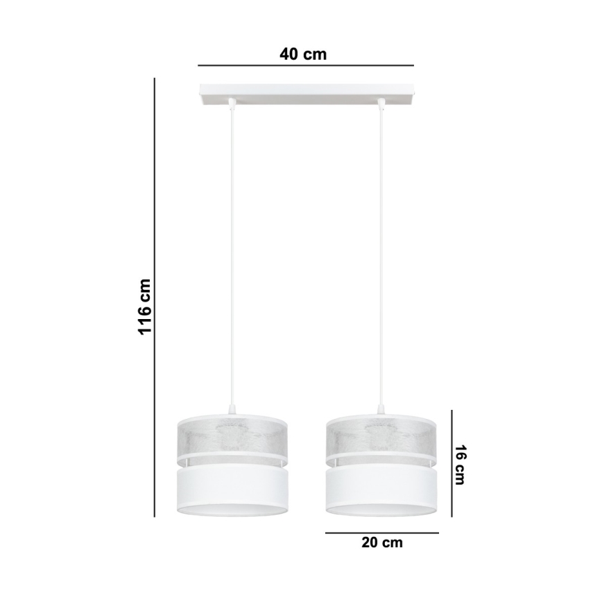 Ljuskrona med upphängningsrem LIMA 2xE27/60W/230V silver/vit