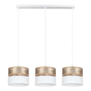 Ljuskrona med upphängningsrem LIMA 3xE27/60W/230V gyllene/vit