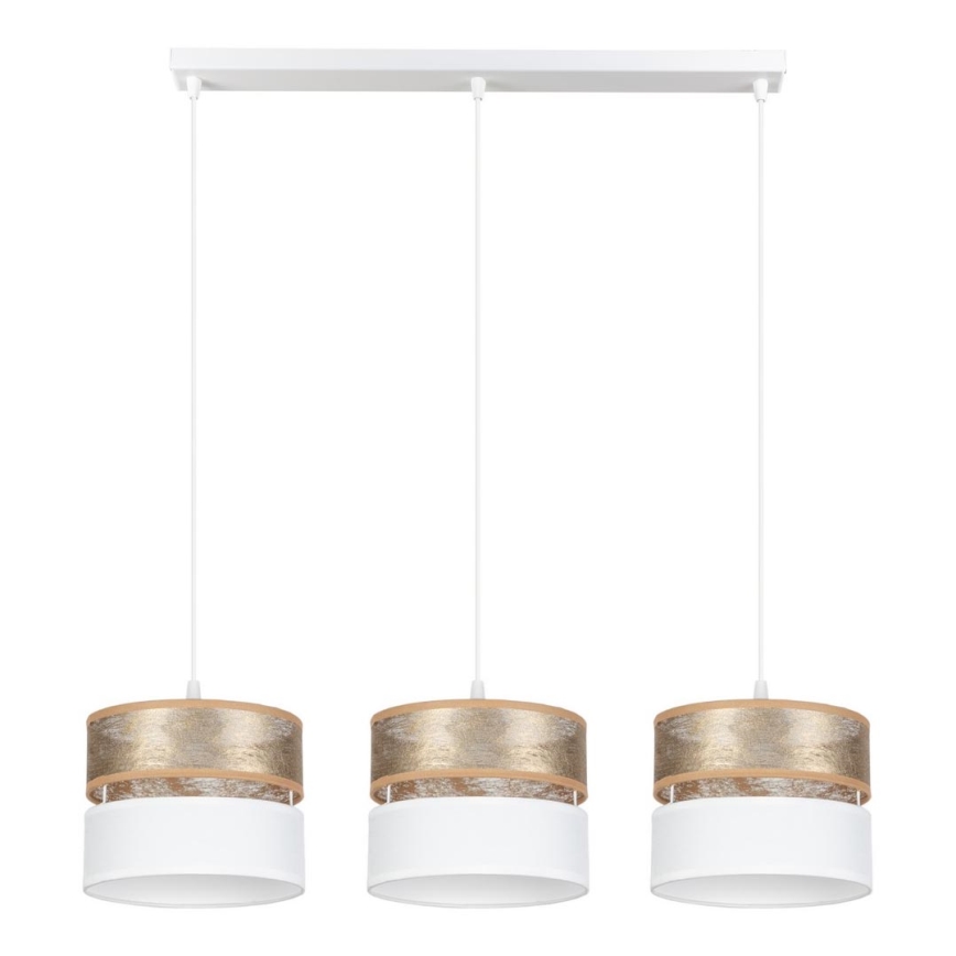 Ljuskrona med upphängningsrem LIMA 3xE27/60W/230V gyllene/vit