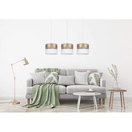 Ljuskrona med upphängningsrem LIMA 3xE27/60W/230V gyllene/vit