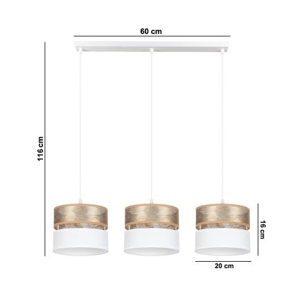 Ljuskrona med upphängningsrem LIMA 3xE27/60W/230V gyllene/vit