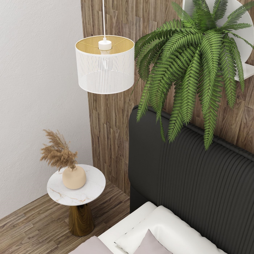 Ljuskrona med upphängningsrem LOFT SHADE 1xE27/60W/230V diameter 25 cm vit/gyllene