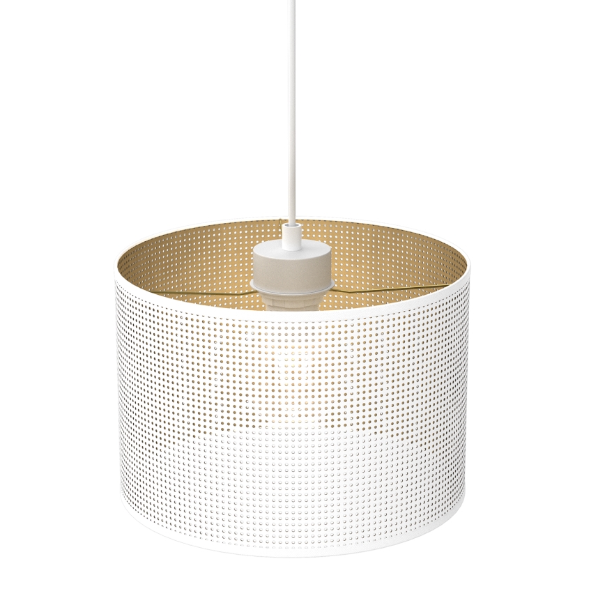 Ljuskrona med upphängningsrem LOFT SHADE 1xE27/60W/230V diameter 25 cm vit/gyllene