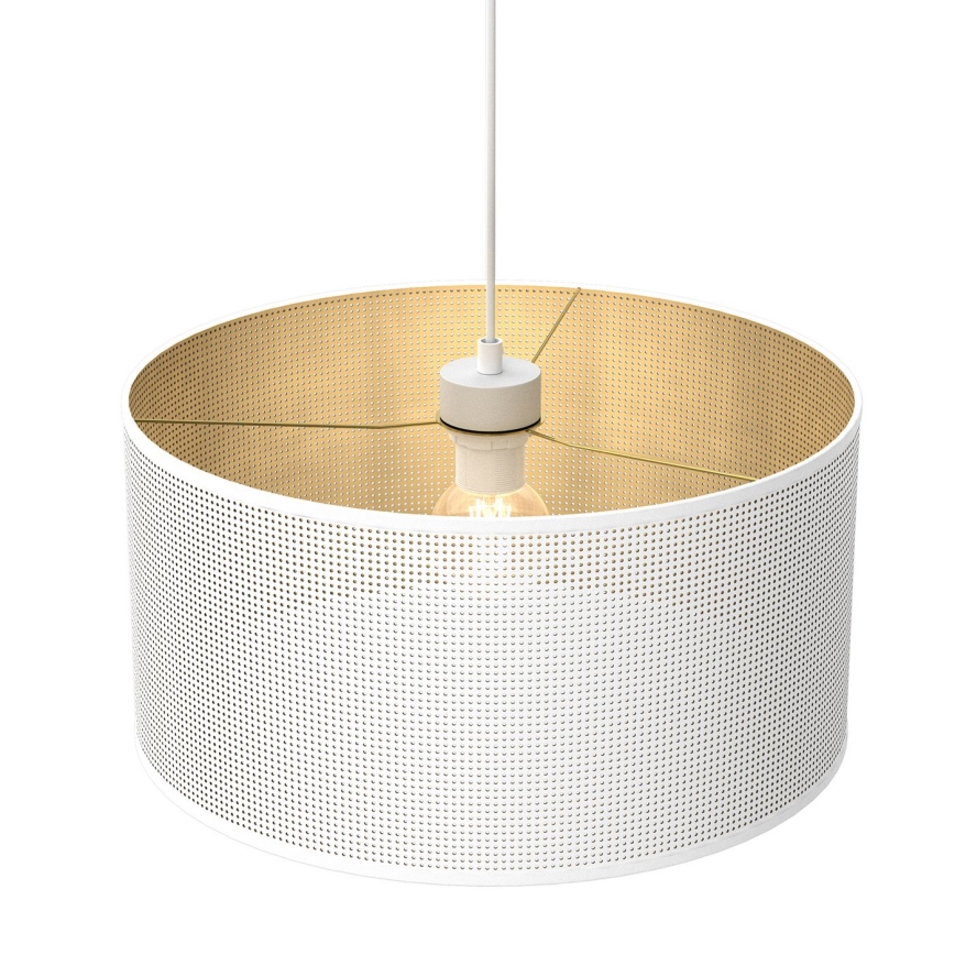 Ljuskrona med upphängningsrem LOFT SHADE 1xE27/60W/230V diameter 40 cm vit/gyllene