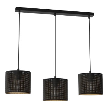 Ljuskrona med upphängningsrem LOFT SHADE 3xE27/60W/230V svart/gyllene