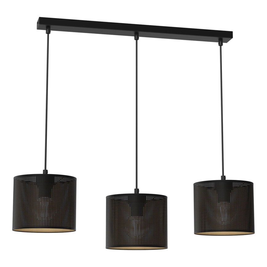 Ljuskrona med upphängningsrem LOFT SHADE 3xE27/60W/230V svart/gyllene