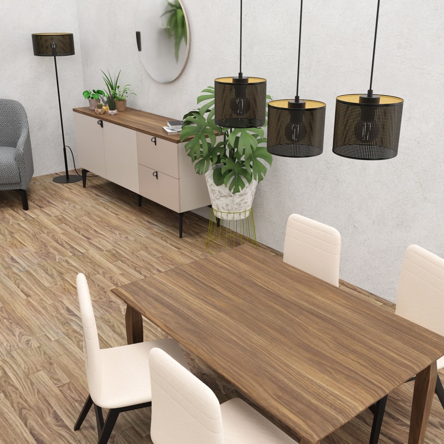 Ljuskrona med upphängningsrem LOFT SHADE 3xE27/60W/230V svart/gyllene