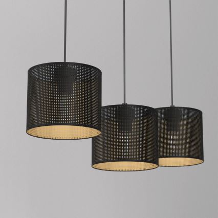 Ljuskrona med upphängningsrem LOFT SHADE 3xE27/60W/230V svart/gyllene