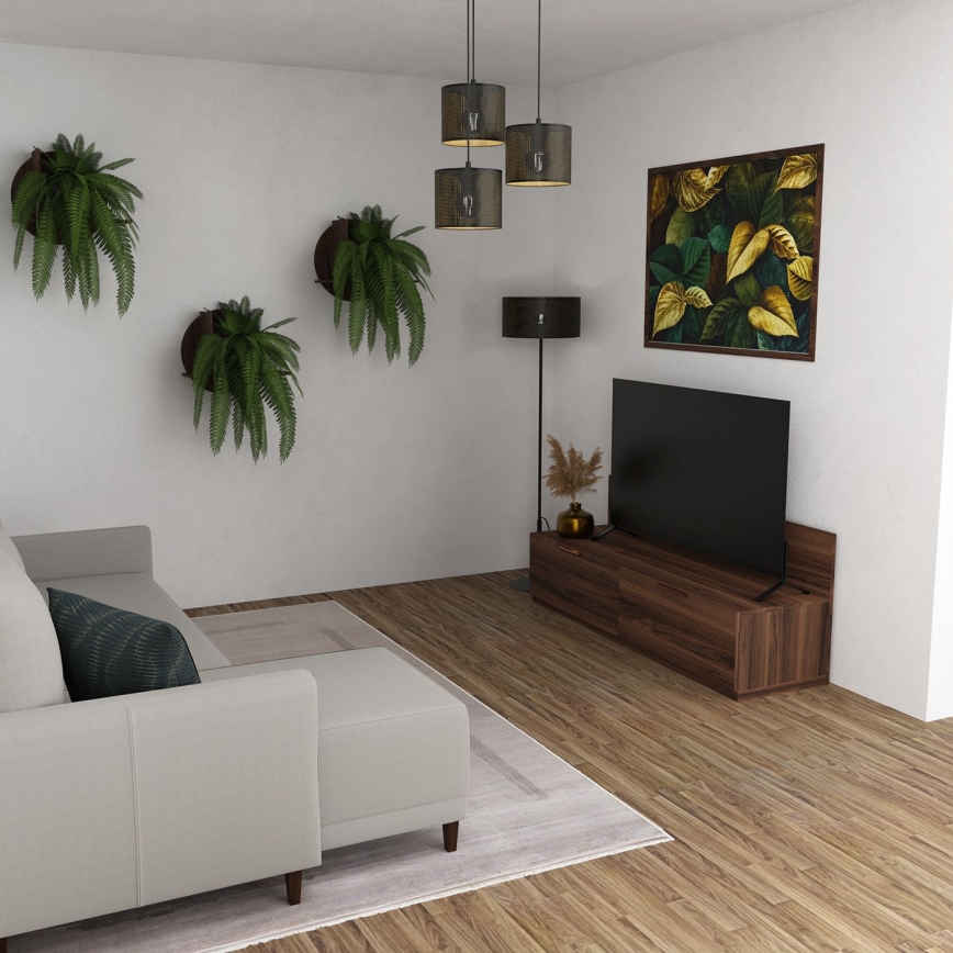 Ljuskrona med upphängningsrem LOFT SHADE 3xE27/60W/230V svart/gyllene
