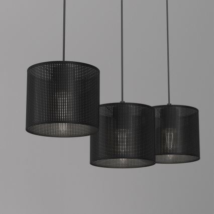 Ljuskrona med upphängningsrem LOFT SHADE 3xE27/60W/230V svart