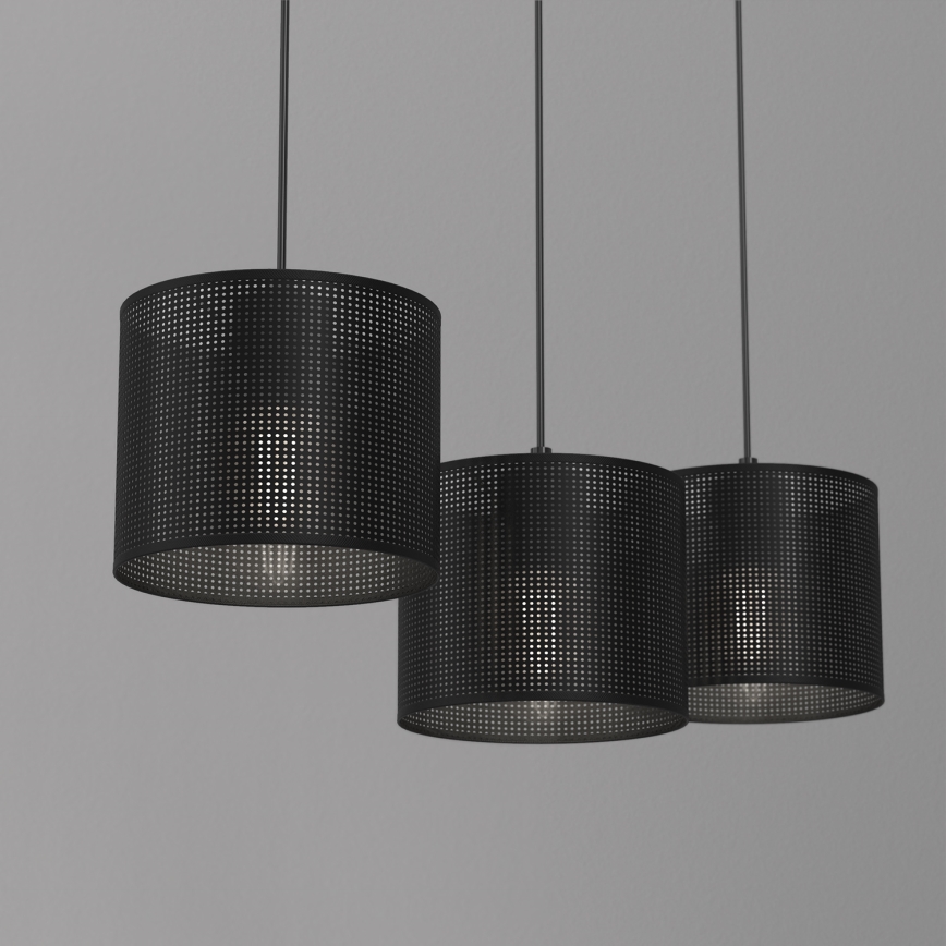 Ljuskrona med upphängningsrem LOFT SHADE 3xE27/60W/230V svart