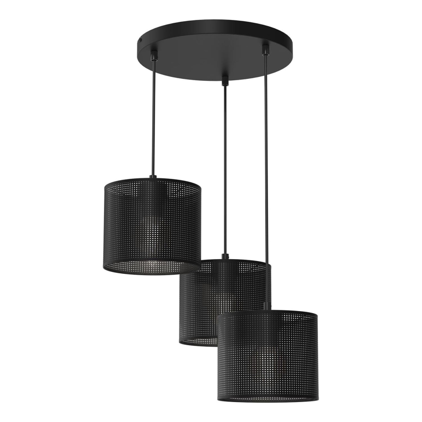 Ljuskrona med upphängningsrem LOFT SHADE 3xE27/60W/230V svart