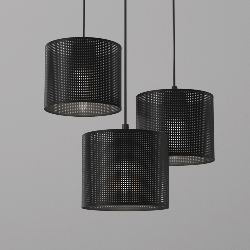 Ljuskrona med upphängningsrem LOFT SHADE 3xE27/60W/230V svart