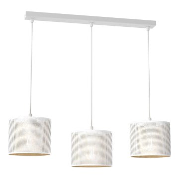 Ljuskrona med upphängningsrem LOFT SHADE 3xE27/60W/230V vit/gyllene