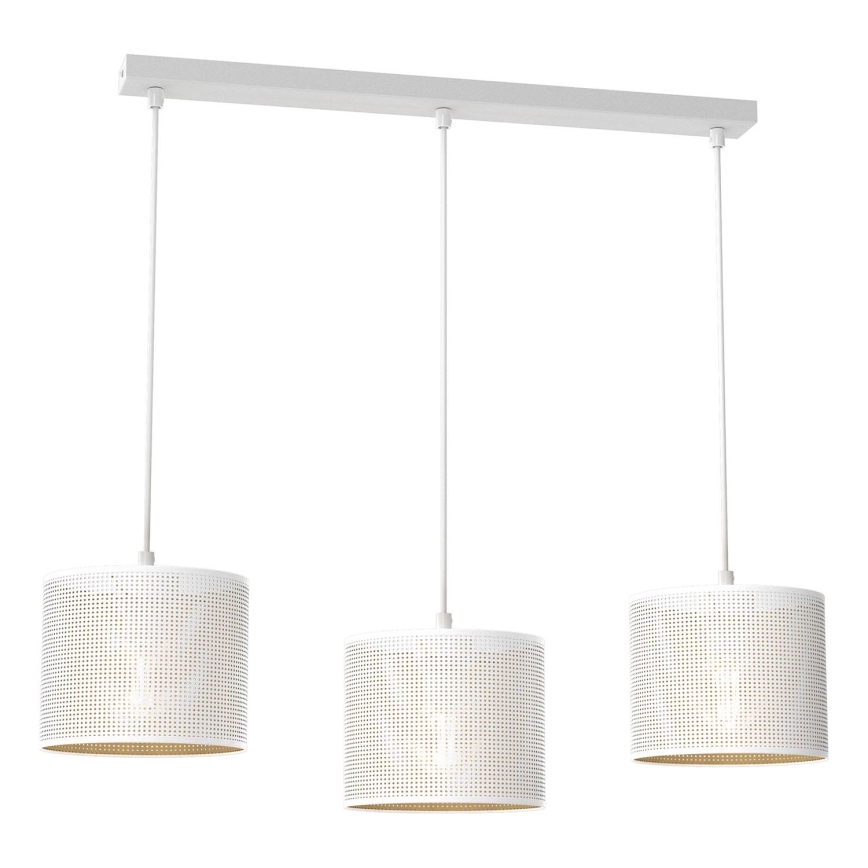 Ljuskrona med upphängningsrem LOFT SHADE 3xE27/60W/230V vit/gyllene