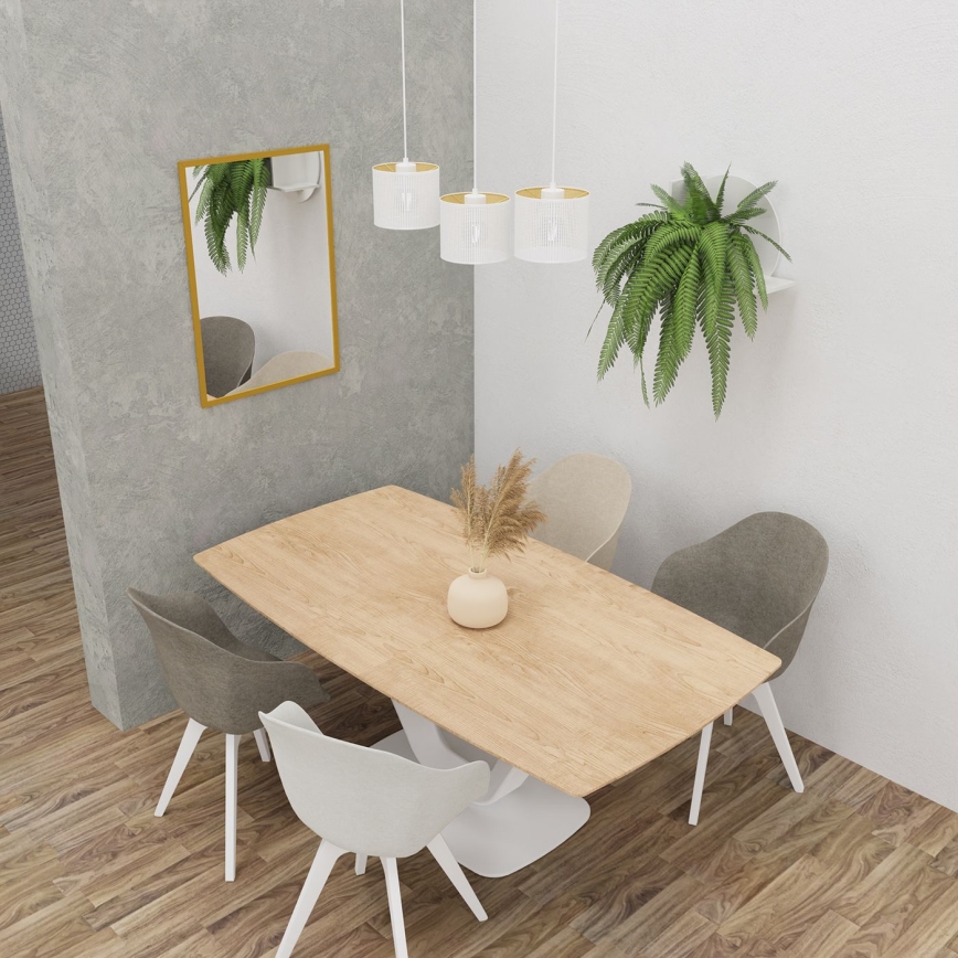 Ljuskrona med upphängningsrem LOFT SHADE 3xE27/60W/230V vit/gyllene