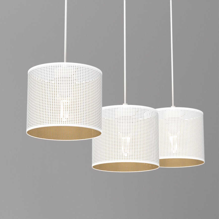 Ljuskrona med upphängningsrem LOFT SHADE 3xE27/60W/230V vit/gyllene