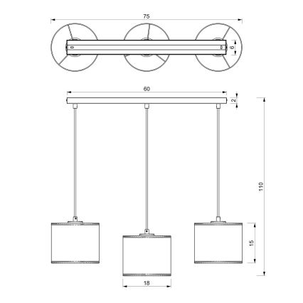 Ljuskrona med upphängningsrem LOFT SHADE 3xE27/60W/230V vit/gyllene