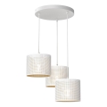 Ljuskrona med upphängningsrem LOFT SHADE 3xE27/60W/230V vit/gyllene