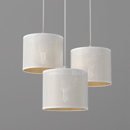 Ljuskrona med upphängningsrem LOFT SHADE 3xE27/60W/230V vit/gyllene