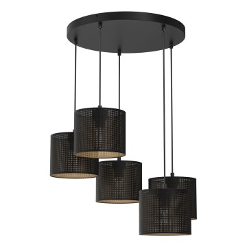 Ljuskrona med upphängningsrem LOFT SHADE 5xE27/60W/230V svart/gyllene