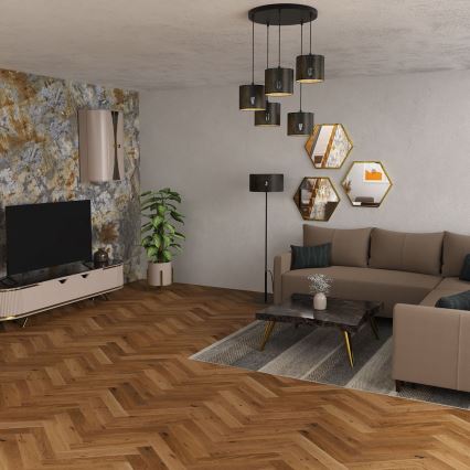 Ljuskrona med upphängningsrem LOFT SHADE 5xE27/60W/230V svart/gyllene