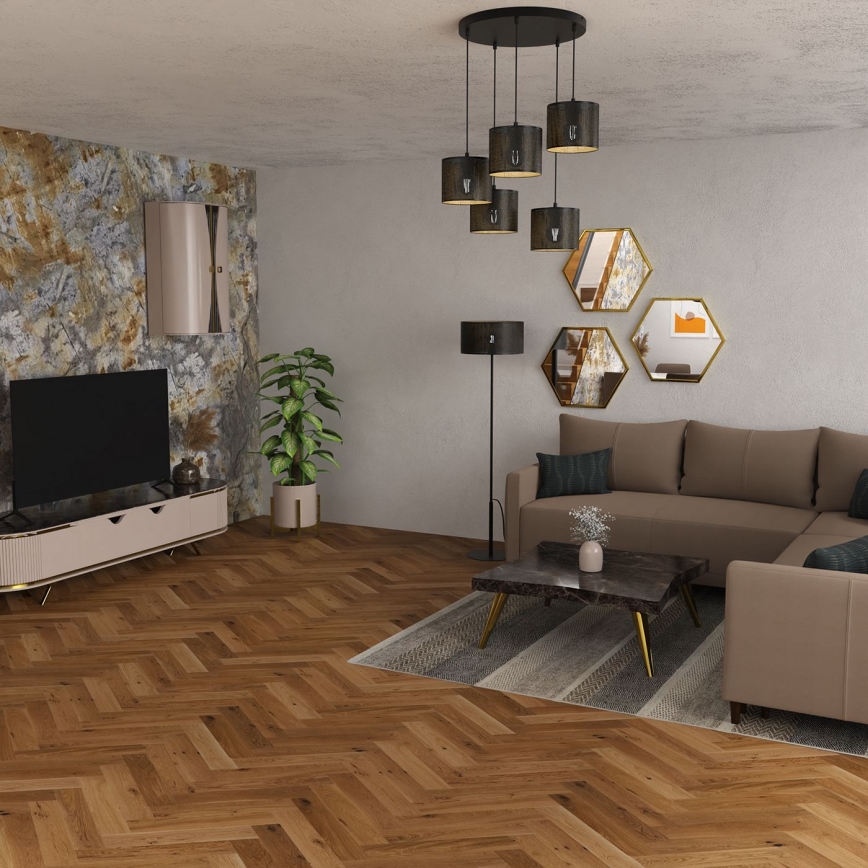 Ljuskrona med upphängningsrem LOFT SHADE 5xE27/60W/230V svart/gyllene