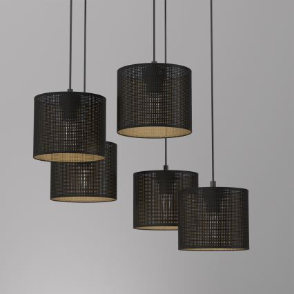 Ljuskrona med upphängningsrem LOFT SHADE 5xE27/60W/230V svart/gyllene