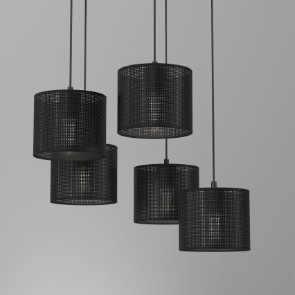 Ljuskrona med upphängningsrem LOFT SHADE 5xE27/60W/230V svart