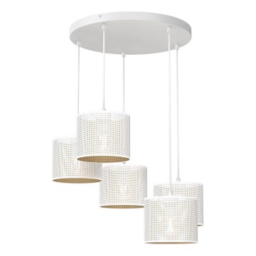 Ljuskrona med upphängningsrem LOFT SHADE 5xE27/60W/230V vit/gyllene