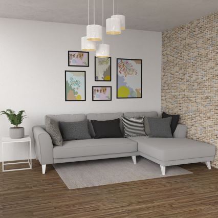 Ljuskrona med upphängningsrem LOFT SHADE 5xE27/60W/230V vit/gyllene