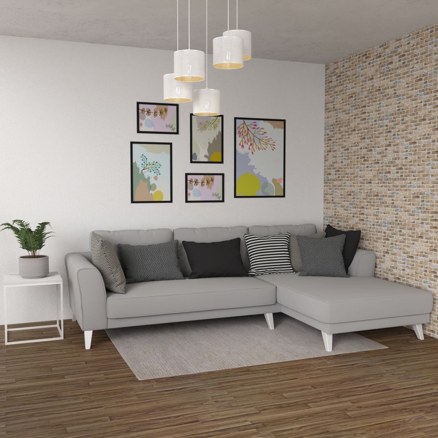 Ljuskrona med upphängningsrem LOFT SHADE 5xE27/60W/230V vit/gyllene