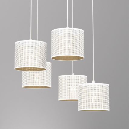 Ljuskrona med upphängningsrem LOFT SHADE 5xE27/60W/230V vit/gyllene