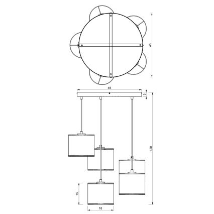 Ljuskrona med upphängningsrem LOFT SHADE 5xE27/60W/230V vit/gyllene