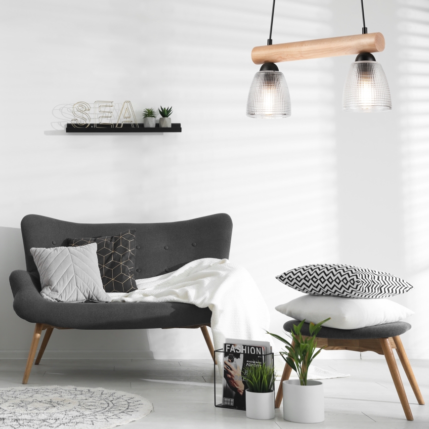 Ljusskrona med upphängningsrem  MARGIT 2xE27/60W/230V bok