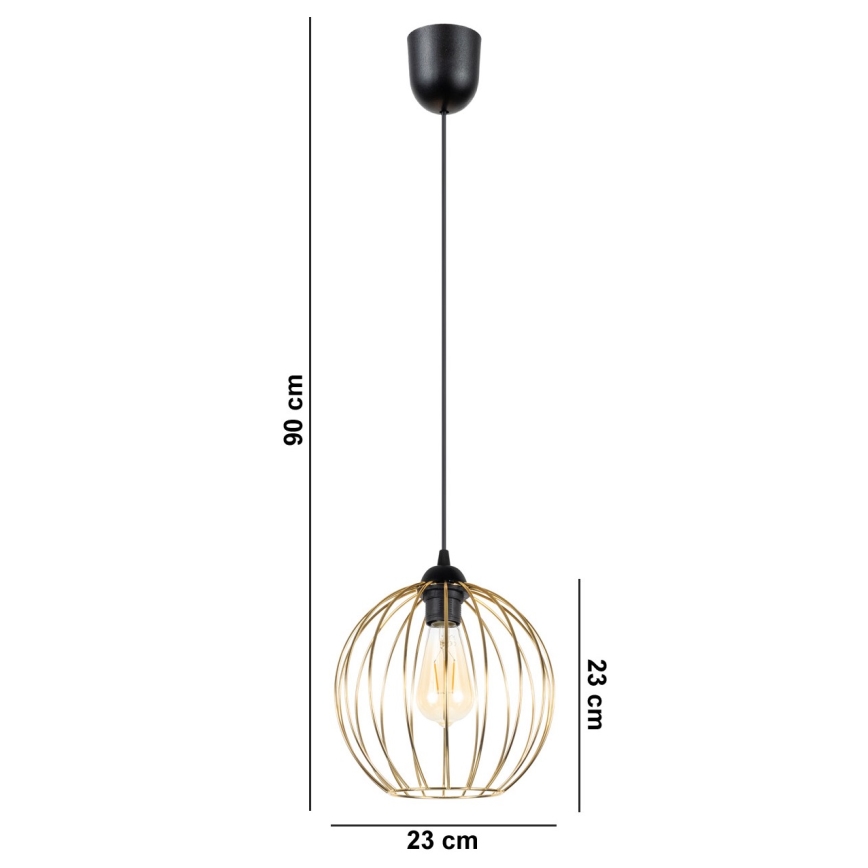 Ljuskrona med upphängningsrem MATT 1xE27/60W/230V svart/gyllene