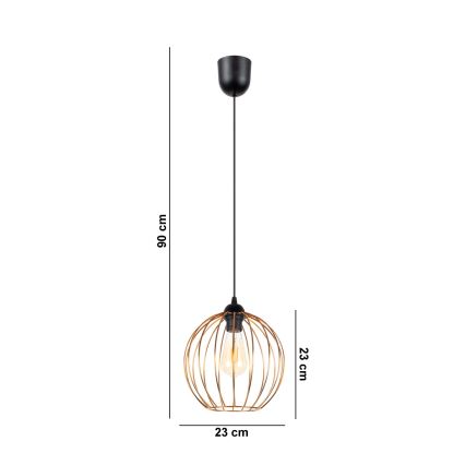 Ljuskrona med upphängningsrem MATT 1xE27/60W/230V svart/koppar