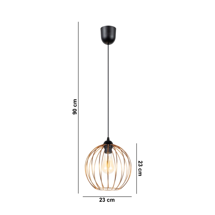 Ljuskrona med upphängningsrem MATT 1xE27/60W/230V svart/koppar