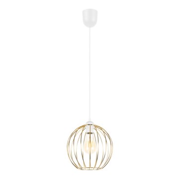 Ljuskrona med upphängningsrem MATT 1xE27/60W/230V vit/gyllene