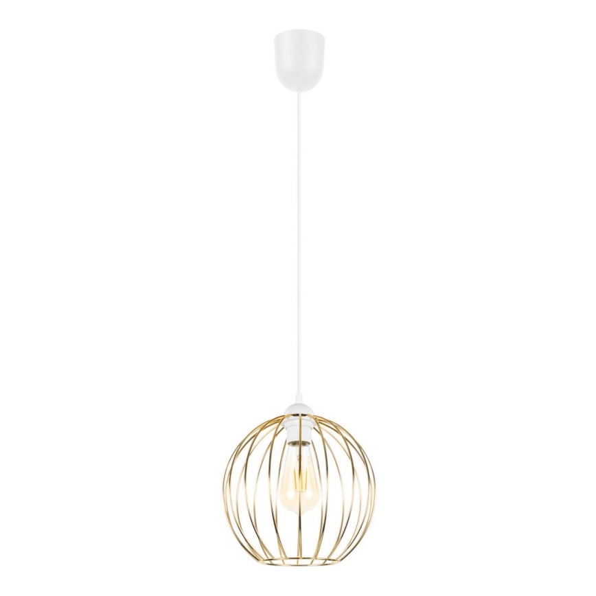 Ljuskrona med upphängningsrem MATT 1xE27/60W/230V vit/gyllene
