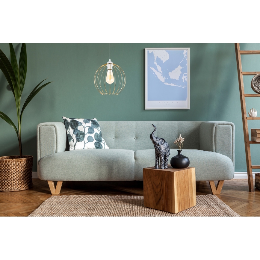 Ljuskrona med upphängningsrem MATT 1xE27/60W/230V vit/gyllene