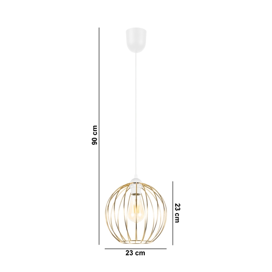 Ljuskrona med upphängningsrem MATT 1xE27/60W/230V vit/gyllene
